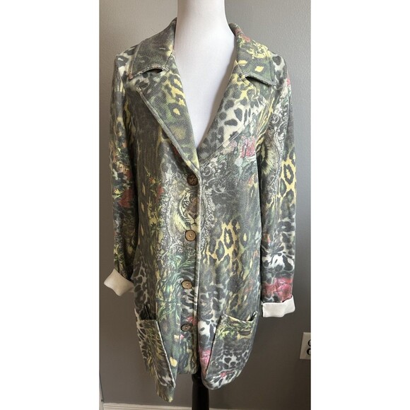 Motive… Womens Knit Blazer Tiger Jungle Multicolor Print Lightweight Jacket Sz L - Picture 1 of 8